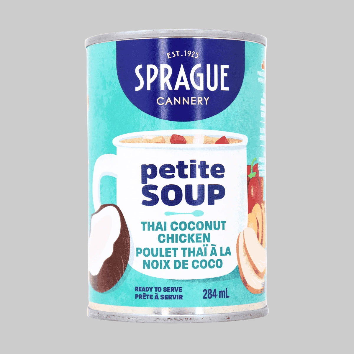 Sprague Thai Coconut Chicken Petite Soup made with Maia mycelium protein – 284mL ready-to-serve canned soup featuring clean-label, fungi-powered ingredients